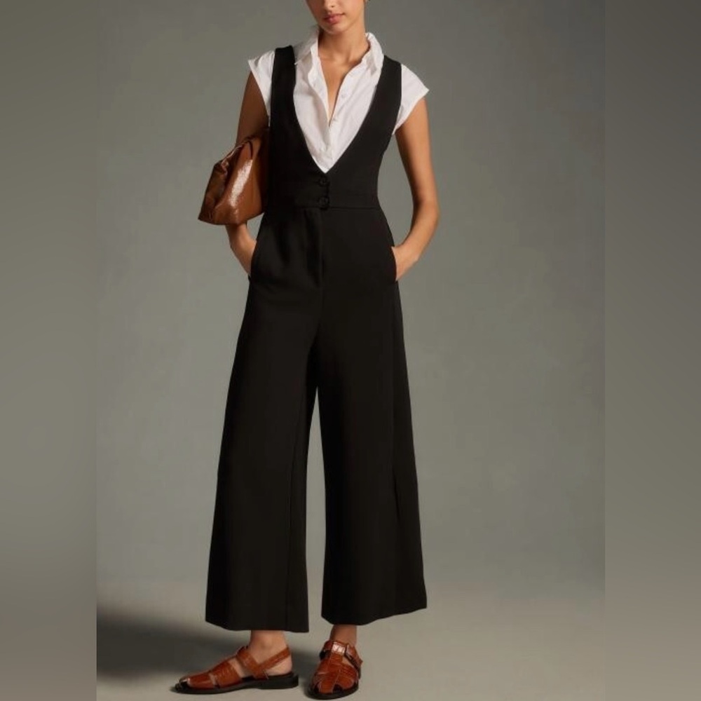 Anthropologie Maeve Black V Neck Button up Jumpsuit